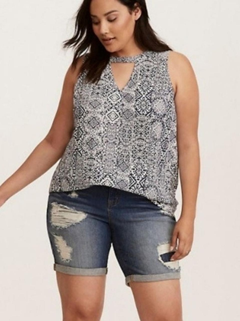 torrid Navy & White Geometric Keyhole Tank